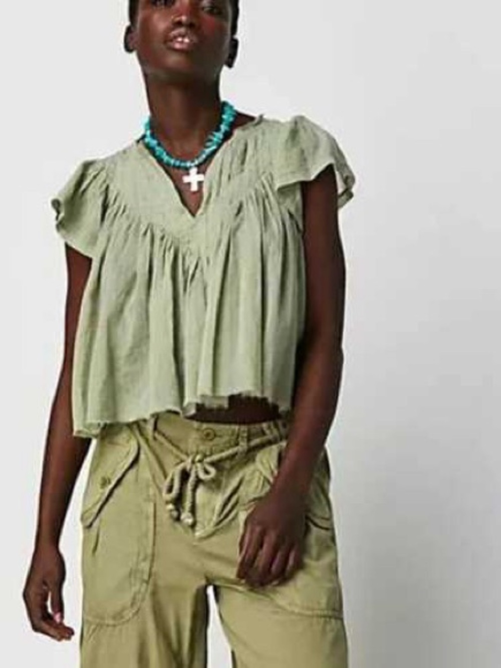 Free People One Padma Sage Green Top
